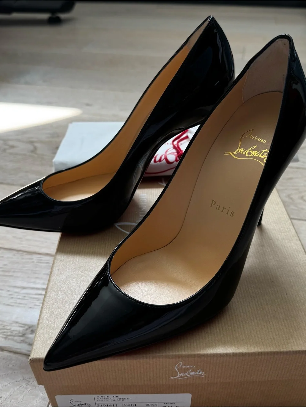 Brand New Christian Louboutin Black Patent Pointed-Toe Stiletto Pumps